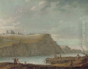 A Capriccio: Figures On The Quayside Below The Castle At Dover