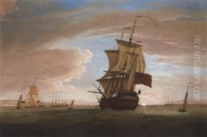 The Flagship Joining The Fleet At Its Anchorage At Sunset (the Medway?)