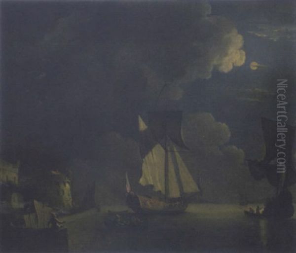 English Men O' War In Calm Waters Off The Coast Of A Mediterranean Port - view 1