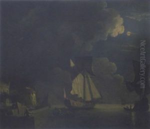 English Men O' War In Calm Waters Off The Coast Of A Mediterranean Port by Peter Monamy