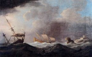 Schepen Op Ruwe Zee by Peter Monamy