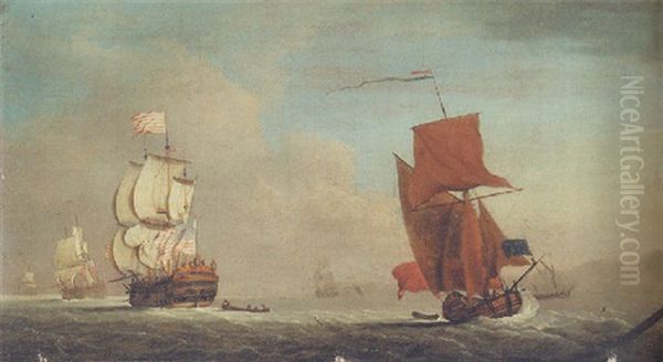An Admiralty Yacht Running Past A Large East Indiaman With Other Shipping Beyond - view 1