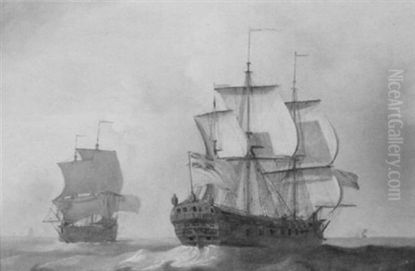 Two East Indiamen At Sea - view 1