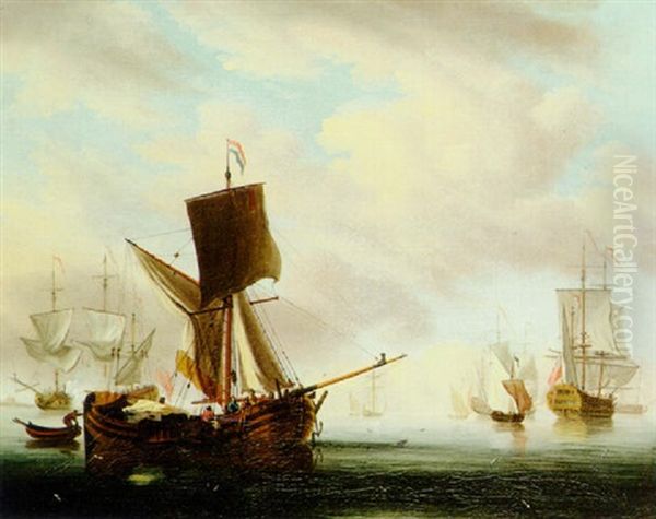 A Dutch Galjoot In English Waters With Two Men-o-war And Coastal Craft - view 1