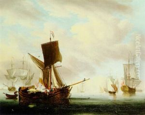 A Dutch Galjoot In English Waters With Two Men-o-war And Coastal Craft by Peter Monamy