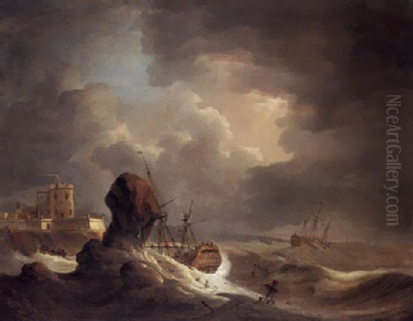 Shipping Off The Coast In A Storm - view 1