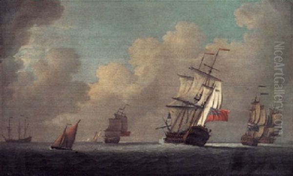 British Men Of War And Other Shipping In Open Seas - view 1