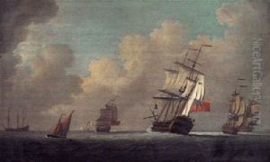 British Men Of War And Other Shipping In Open Seas by Peter Monamy