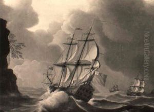 Navires Pres Du Rivage Dans Une Mer Agit,e by Peter Monamy