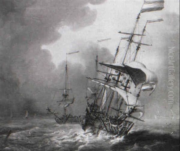 Men Of War At Sea - view 1