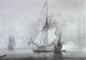 A Smack-rigged Yacht Firing A Salute