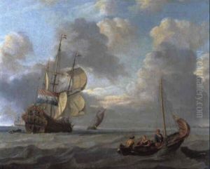 A Dutch Man-o'-war With A Fishing Boat In The Foreground A Dutch Man-o'-war With A Fishing Boat In The Foreground