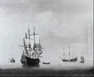 Frigates Becalmed At Sea by Peter Monamy