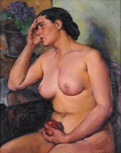 Nudo Femminile Con Mela by Pieretto Bortoluzzi Bianco