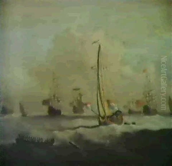 The British And Dutch Fleets In Open Seas, A Yatch Rowing Boat In The Foreground - view 1
