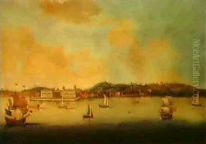 A Prospect Of Greenwich From The North Bank Of The Thames,  With Shipping In The Fore- Ground