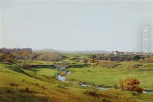 Weite Weidenlandschaft Mit Einem Kleinen Dorf Weite Weidenlandschaft Mit Einem Kleinen Dorf