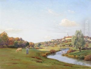Franzosisches Stadtchen Am Ufer Eines Flusses