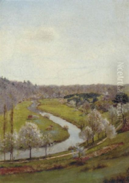 Cattle Grazing At The Bend Of The River, A Wood Beyond - view 1