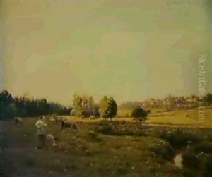 Shepherdess In A Pasture by Jean Ferdinand Monchablon