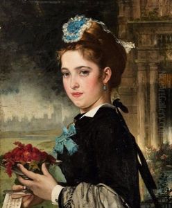 Young Woman With Fruits by Xavier Alphonse Monchablon