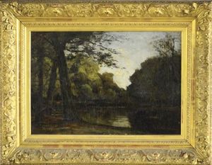 A Barbizon Landscape At Dusk With Trees And A Pond by Frits Mondriaan