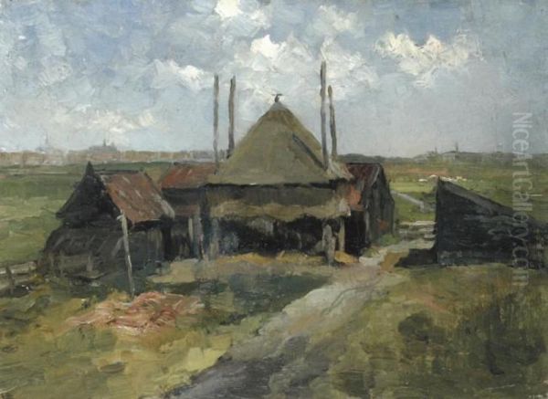 Haystack And Farm Sheds In A Field - view 1