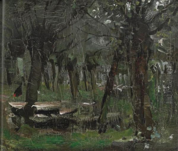 Willow Grove With Boats Near The River Gein - view 1