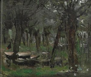 Willow Grove With Boats Near The River Gein