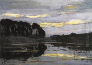 Farmstead On The Gein Screened By Tall Trees With Streaked Sky