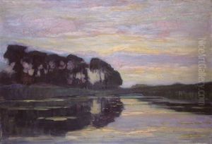 Ferme Sur Le Gein, Dissimulee Par De Grands Arbres, Au Coucher De Soleil by Piet Mondrian