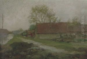 Landscape With Houses Along A Canal by Piet Mondrian
