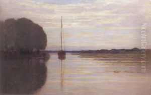 Sailboat Moored In A River by Piet Mondrian