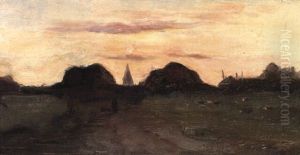 An Extensive Landscape With A Church Spire In Distance