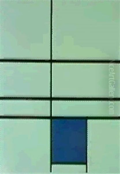 Composition In Black And Whitewith Blue Square - view 1