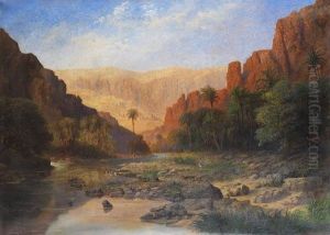 Sudlandische Felslandschaft Mit Flusslauf Und Flamingos