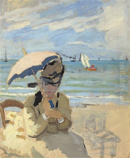Camille Assise Sur La Plage A Trouville - view 1