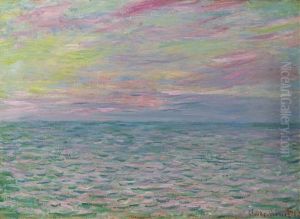 Coucher De Soleil A Pourville, Pleine Mer by Claude Oscar Monet