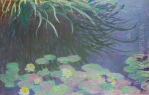Nympheas Avec Reflets De Hautes Herbes by Claude Oscar Monet