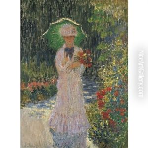 Camille A L'ombrelle Verte by Claude Oscar Monet