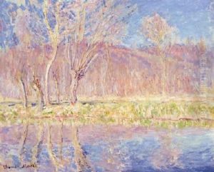 Arbres Au Bord De L'eau, Printemps A Giverny by Claude Oscar Monet