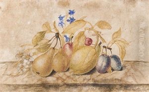 Susine, Ciliege, Pere E Altri Frutti Su Un Piano Di Pietra Susine, Ciliege, Pere E Altri Frutti Su Un Piano Di Pietra