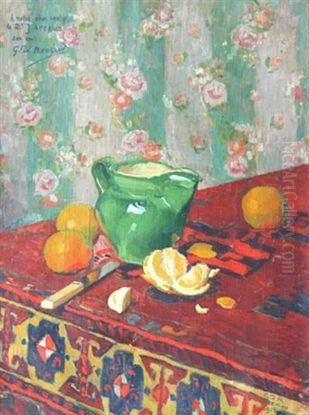 Nature Morte Aux Oranges Sur La Nappe Rouge - view 1