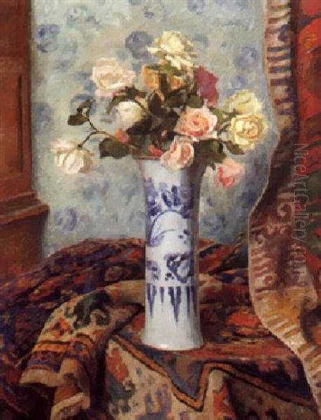 Vase De Roses Aux Tapis - view 1