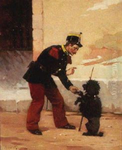 Une Recrue - The Sergeant At Arms Drills His Poodle Recruit by Jules Monge