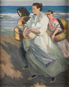 Mujeres En La Playa by Jose Mongrell Torrent