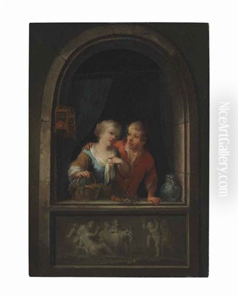 A Young Couple At A Window With A Classical Relief - view 1