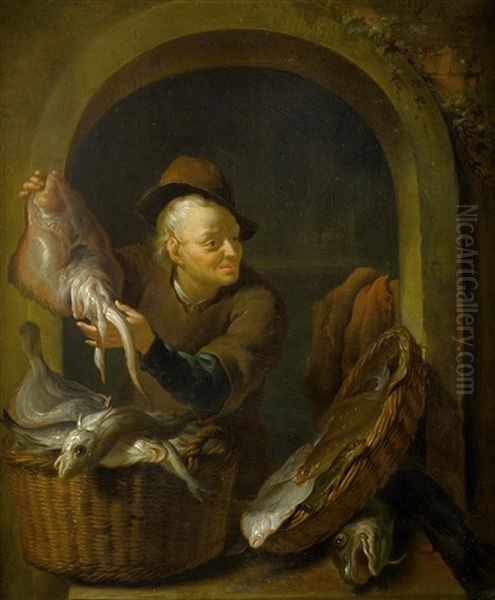 A Fish Seller, Within A Painted Stone Niche - view 1