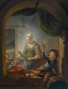 Interieur Mit Einer Jungen Frau Und Einem Knaben Mit Einer Mausefalle