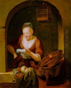 Lesende Frau Am Fenster by Louis de Moni
